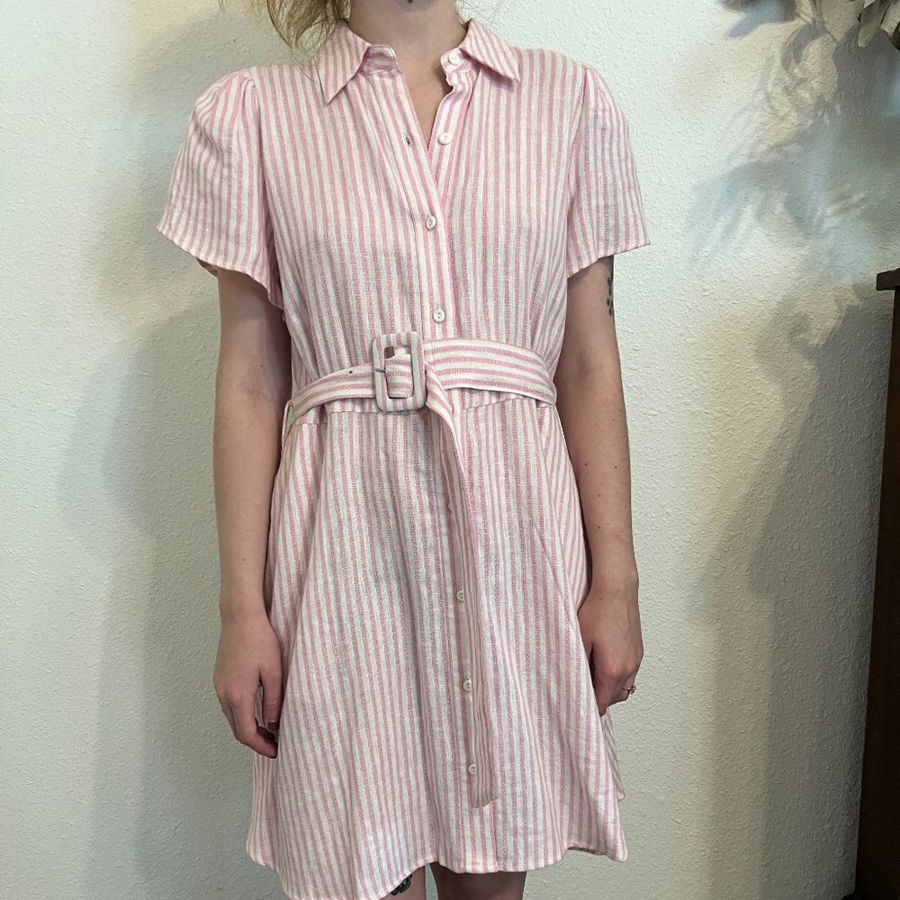 Alexis at Target Striped Linen Belted Dress